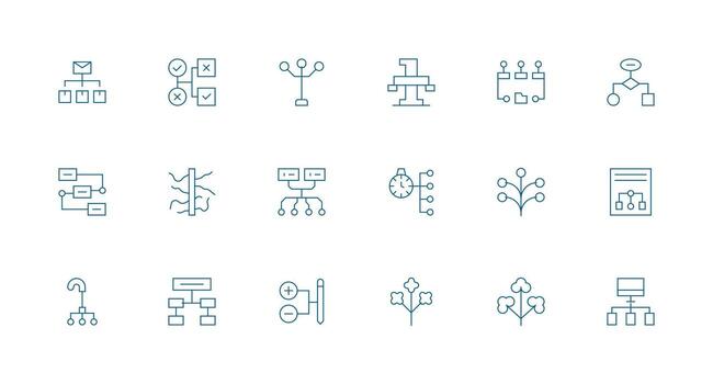 Branching Design Icons featuring 18 in Minimal Line Style Minimal Icon Set for Interface Projects vector