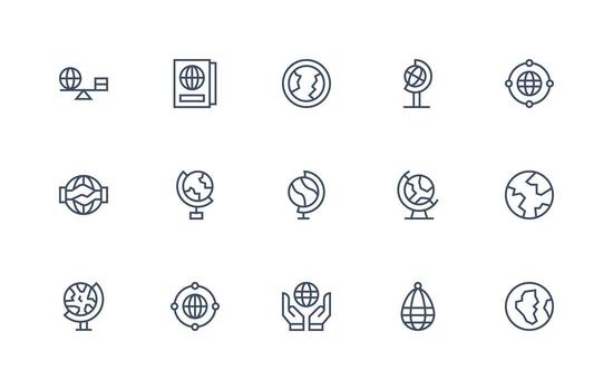 15 Regular Line Icons for International Relations Graphics All Device Compatible Icon Set vector