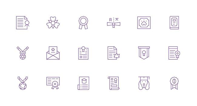 18 Icons for Certificate in Minimal Line Format Editable Icon Collection vector