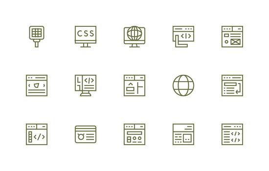 Browser including 15 Regular Line Illustrations Web and App Icon Pack Collection vector