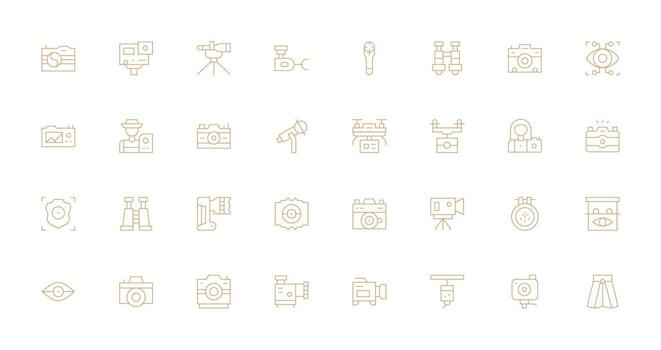 32 Icons for Camera in Thin Line Format Icon Set vector