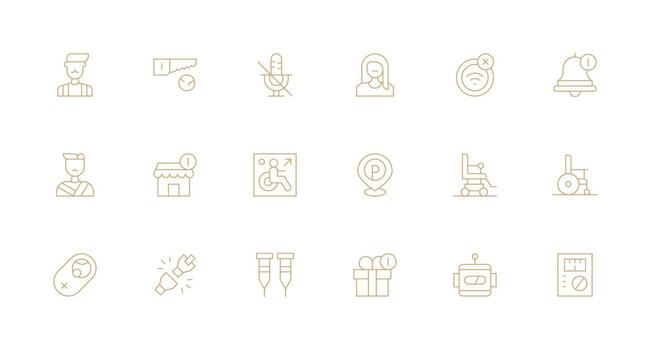 18 Minimal Line Icons for Disabled Graphics Core Icon Collection for Daily Tasks vector