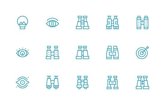 Vision featuring 15 Icons in Regular Line Design Organized Pack for Project Assets vector