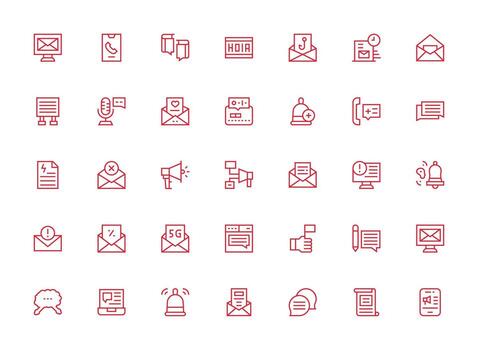 Message Set with 35 Regular Clean Line Icons Compact Icon Set vector