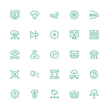 nube informática presentando 25 íconos en medio carrera contorno diseño organizado glifo íconos para rápido diseño vector