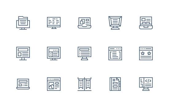 15 página web íconos en regular línea estético lleno icono biblioteca para ui diseñadores vector