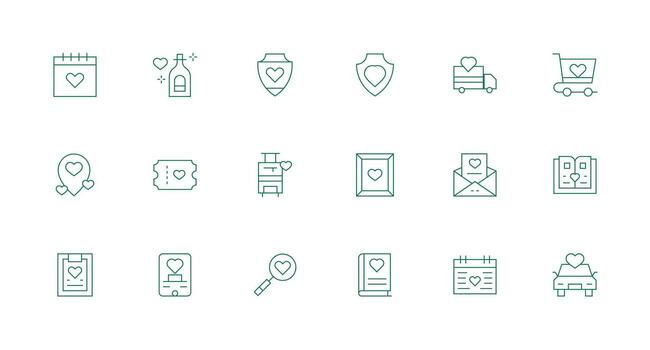 18 íconos para querido en mínimo línea formato línea icono colección vector