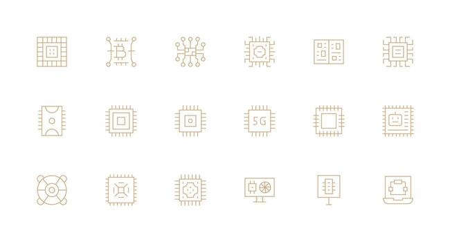 Processor Visual Pack containing 18 Minimal Line Icons Web and App Icon Pack Collection vector