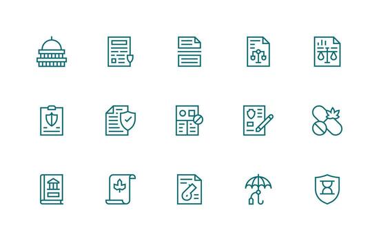 Policy Icon Set with 15 Regular Line Graphics Light Icon Series vector