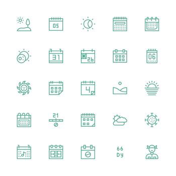 Day featuring 25 Icons in Medium Stroke Outline Design Fully Editable Icon Set for Web vector