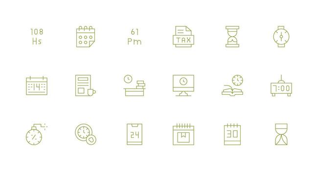 Deadline Design Icons featuring 18 in Minimal Line Style Balanced Icon Set for Functional Design vector