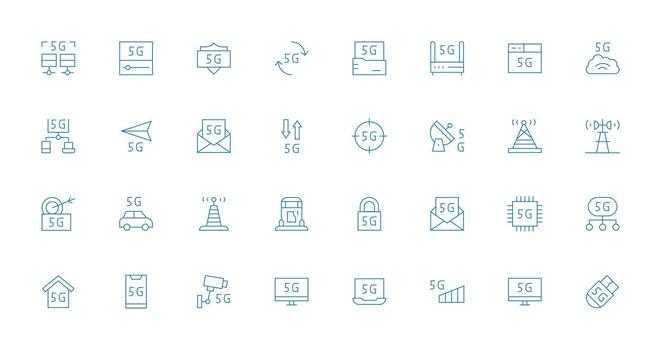5G Visual Pack containing 32 Thin Line Icons Icons Built for Visual Consistency Pack vector