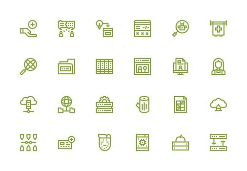 Database Design Icons featuring 24 in Thick Line Line Style Complete Icon Set for Mobile Apps vector