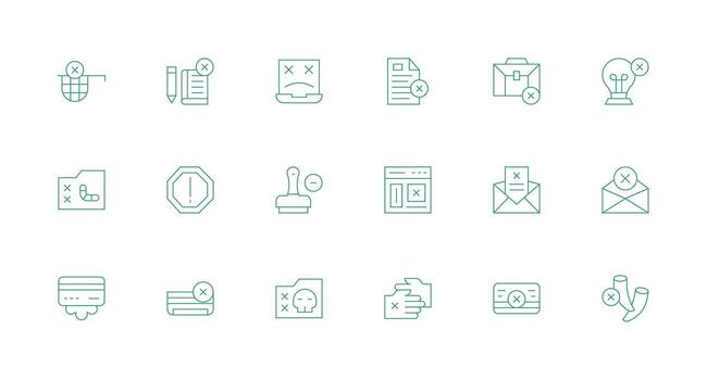 Invalid featuring 18 Icons in Minimal Line Design Clear and Concise Icon Set Collection vector