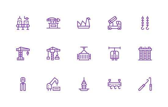 Crane Icon Set with 15 Regular Line Graphics Modern Icon Set vector