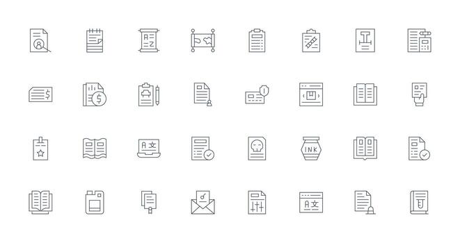 32 íconos para documento en Delgado línea formato monitor icono paquete vector