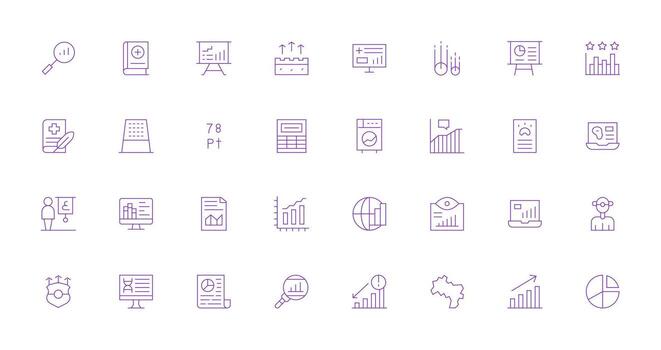 Chart Set with 32 Thin Line Icons Multi-Style Icon Collection vector