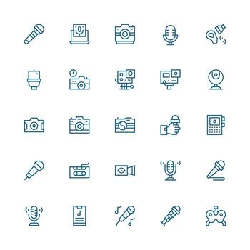 Recording Design Icons featuring 25 in Medium Stroke Outline Style Icon Set for Web vector