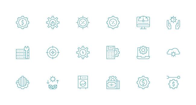 Optimization Design Icons featuring 18 in Minimal Line Style Complete Icon Set for Mobile Apps vector