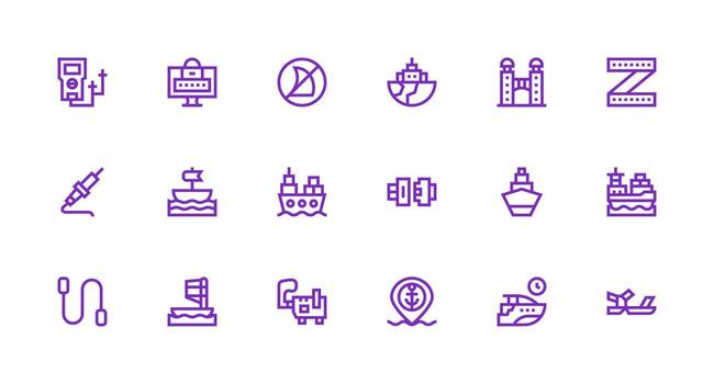 Port Design Icons featuring 18 in Strong Stroke Line Style User Interface Icons for Digital Products vector