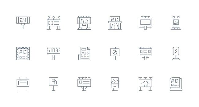 18 Minimal Line Style Icons from Billboard Collection Well-Structured Icons for Creative Use vector