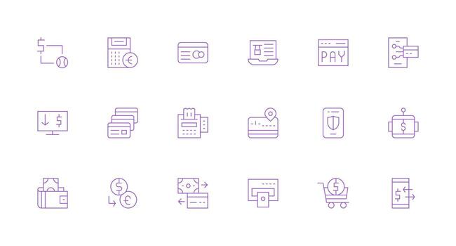 Payment Processing Icon Set with 18 Minimal Line Graphics Icon Collection Set vector