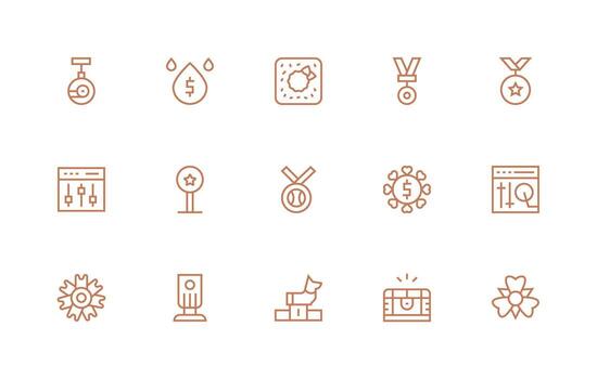 ganancia icono conjunto con 15 regular línea gráficos ligero icono serie vector