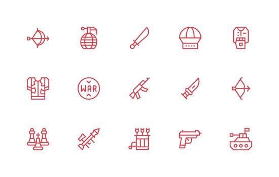 Tactical Icon Set with 15 Regular Line Graphics Reliable Icons for All Interfaces vector