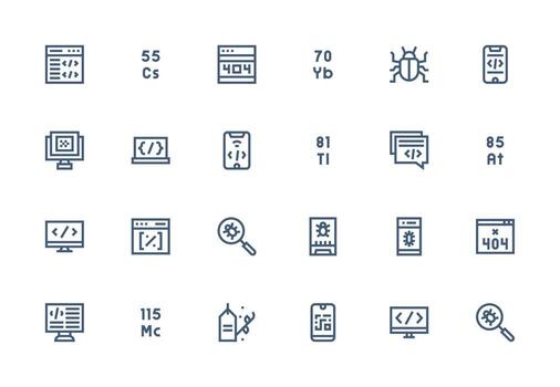 grueso línea línea estilo código íconos con 24 vectores web y aplicación icono paquete colección