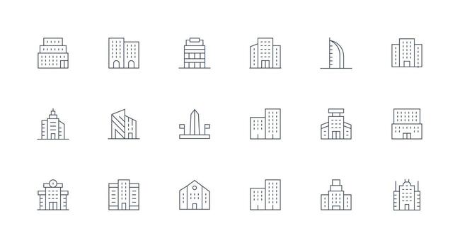 Minimal Line Style Modern Architecture Icons with 18 Vectors General Use Icon Pack