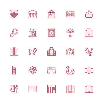 Medium Stroke Outline Style Modern Icons with 25 Vectors Icon Set for Apps