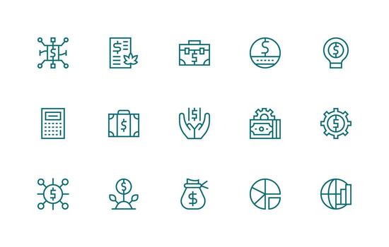 ingresos presentando 15 íconos en regular línea diseño completar icono conjunto para móvil aplicaciones vector