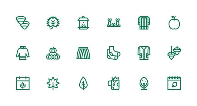 18 Strong Stroke Line Vectors for Autumn Theme Clean Icon Collection for Web Use