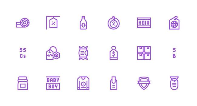 Strong Stroke Line Style Label Icons with 18 Vectors Fully Editable Icon Set for Web