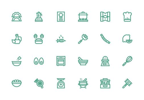 grueso línea línea estilo receta íconos con 24 vectores completar icono haz para web diseño