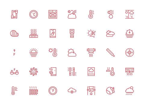 35 Icons for Temperature in Regular Clean Line Format Basic Icon Series vector