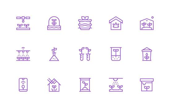 Regular Line Style Hydroponics Icons with 15 Vectors All Device Compatible Icon Set