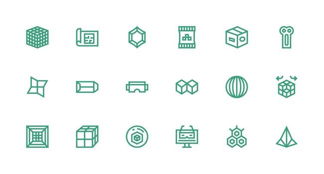 3D Design Icons featuring 18 in Strong Stroke Line Style Multi-Purpose Icon Set vector