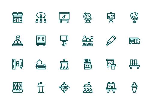 Thick Line Line Style Classroom Icons with 24 Vectors Simple Icons for Interface and Wireframes