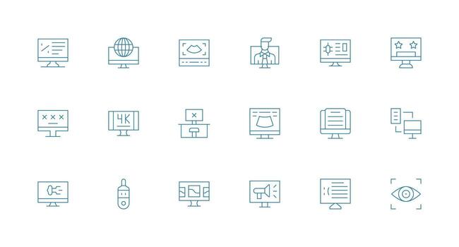 monitor diseño íconos presentando 18 en mínimo línea estilo detallado icono colección para diseño sistemas vector