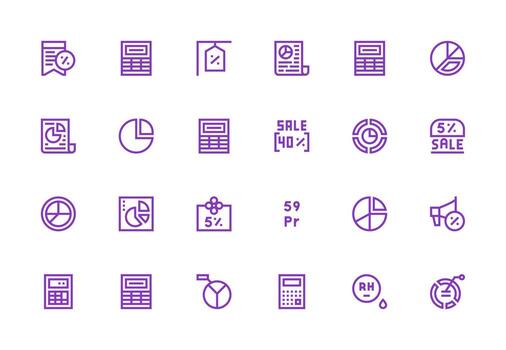 Percentage Design Icons featuring 24 in Thick Line Line Style Clear and Concise Icon Set Collection vector