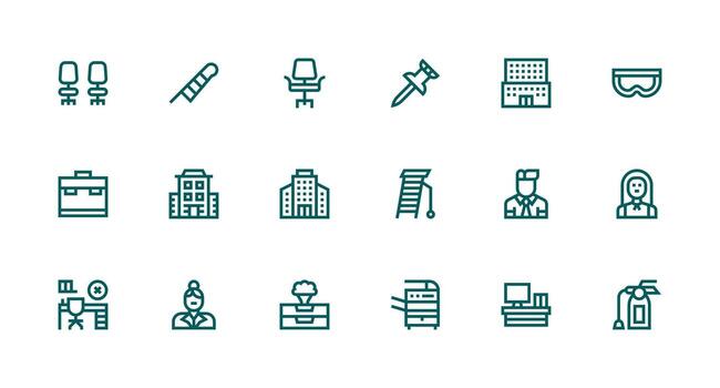 18 Strong Stroke Line Icons for Workplace Graphics Responsive Icon Set for Flexible Layouts vector