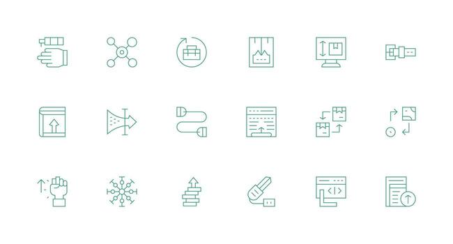 mínimo línea estilo datos transferir íconos con 18 vectores píxel Perfecto íconos para moderno aplicaciones