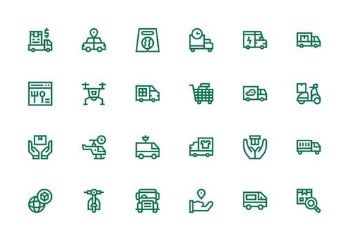 24 Icons for Delivery Service in Thick Line Line Format Neat Icon Set vector