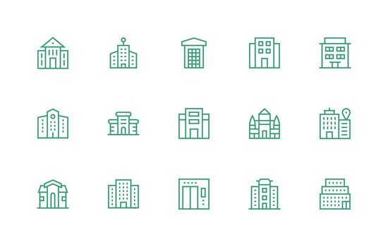 15 Regular Line Style Icons from Commercial Building Collection Multi-Style Icons for Creative Projects vector