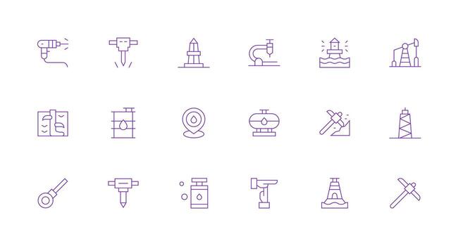 Drilling Design Icons featuring 18 in Minimal Line Style Organized Pack for Project Assets vector