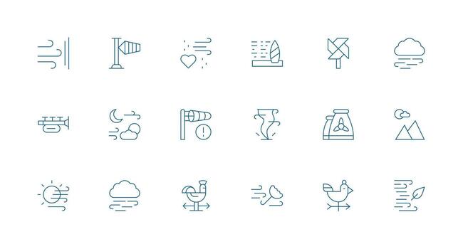 18 Minimal Line Icons for Wind Graphics Pixel Perfect Icon Set vector