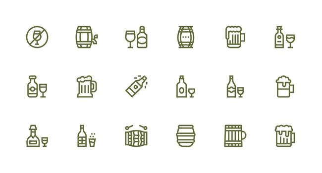 Strong Stroke Line Style Beer Icons with 18 Vectors Complete Icon Bundle for Web Design