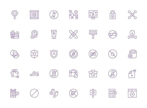 35 Light Line Icons for Not Allowed Graphics Icon Set for Projects vector