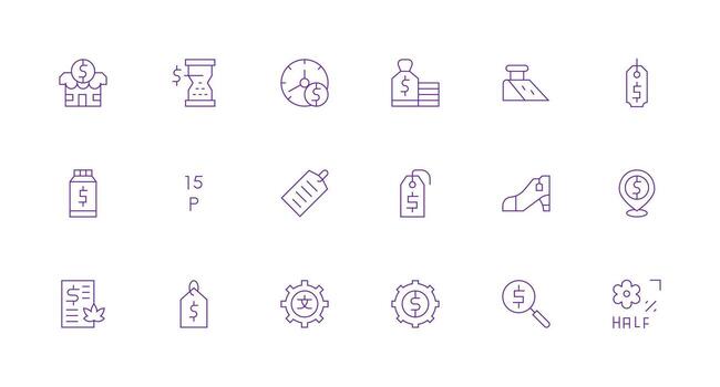 18 íconos para fijación de precios en mínimo línea formato diseño icono paquete vector